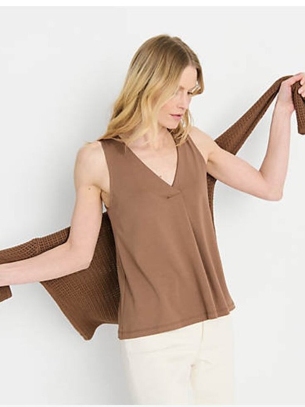 Lands' End Small TALL Jersey Pleat Tank - Tawny Brown